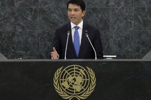 Andry Rajoelina, président de la Transition de la République de Madagascar, en 2013. © Stan Honda/AP/SIPA