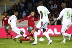 L’équipe de football marocaine affronte la Mauritanie, le 13 janvier 2018. © Abdeljalil Bounhar/AP/SIPA