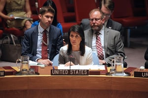 Nikki Haley, représentante permanente des États-Unis à l’ONU, le 19 juillet 2017 au Conseil de sécurité. © Flickr/Mission américaine auprès des Nations unies