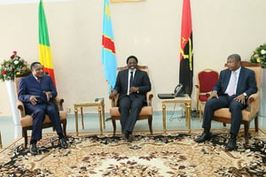 Denis Sassou Nguesso, Joseph Kabila et João Lourenço, lors du sommet tripartite RDC-Congo-Angola le 14 février 2017 à Kinshasa. © DR / Présidence RDC