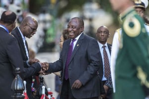 Cyril Ramaphosa à son arrivée au Parlement sud-africain, le 16 février 2018. © Gianluigi Guercia/AP/SIPA