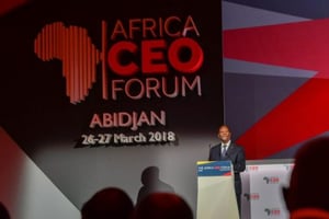 Le président ivoirien Alassane Ouattara, lors de la cérémonie d’ouverture du CEO Forum à Abidjan, le 26 mars 2018. © DR / CEO FORUM