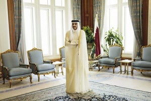L’émir du Qatar Tamim Ben Hamad Al Thani, le 3 août 2015, à Doha. © Brendan Smialowski/AP/SIPA