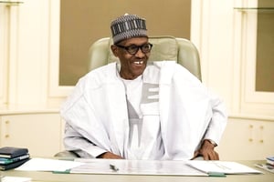 Muhammadu Buhari au palais présidentiel, à Abuja, en mars 2017. © Sunday Aghaeze/AP/SIPA