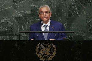 Pravind Kumar Jugnauth deva,t l’Assemblée générale de l’ONU, le 21 septembre 2017. © Frank Franklin II/AP/SIPA