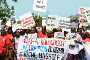 Manifestation de soutien à l’ex-ministre des Affaires étrangères à Reo, près de Koudougou, en 2016. © AHMED OUOBA/AFP