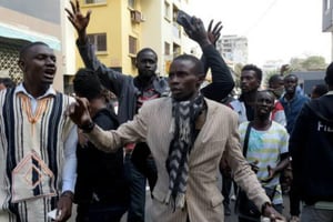 Manifestation anti-gouvernementale à Dakar, le 19 avril 2018. © SEYLLOU / AFP