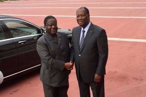 Henri Konan Bédié et Alassane Ouattara, le 10 avril au palais présidentiel à Abidjan. © DR / Présidence ivoirienne