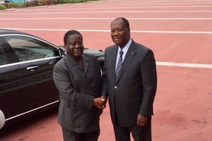 Henri Konan Bédié et Alassane Ouattara, le 10 avril au palais présidentiel à Abidjan. © DR / Présidence ivoirienne