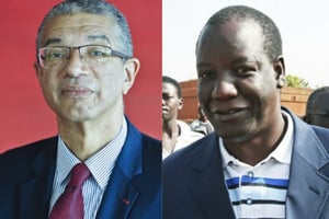Lionel Zinsou, ancien Premier ministre du Bénin, et Mahamadou Bonkoungou, patron du groupe Ebomaf. © Photomontage / Vincent Fournier pour JA ; Hippolyte Sama.