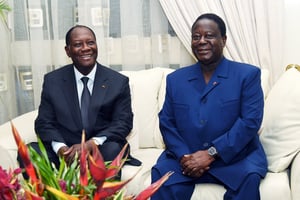 Le chef de l’État ivoirien et Henri Konan Bédié. © sia kambou/AFP