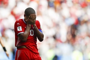 La déception de Wahbi Khazri lors de la défaite de la Tunisie face à la Belgique (4-1), le 23 juin 2018. © Matthias Schrader/AP/SIPA