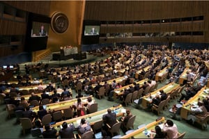 Élection de cinq membres non permanents du conseil de sécurité par l’Assemblée générale des Nations unies, le 8 juin 2018. © Don Emmert/AFP