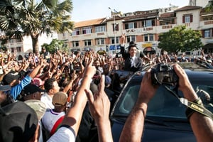 L’ancien président de la transition sur la place du 13-Mai, à Antananarivo, le 23 avril. © RIJASOLO/AFP