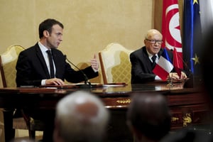 Le président français Emmanuel Macron et le président tunisien Béji Caïd Essebsi au palais présidentiel de Carthage en Tunisie, le mercredi 31 janvier 2018. (photo d’illustration) © Hassene Dridi/AP/SIPA