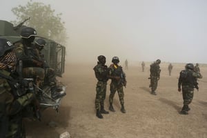 Des membres de la Brigade d’intervention rapide (BIR) camerounaise, lors d’une opération contre Boko Haram en mars 2016. © REUTERS/Joe Penney