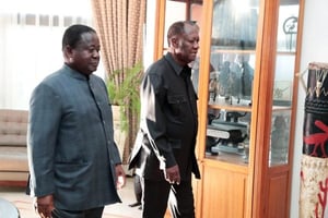 Le 8 août, Henri Konan Bédié a rendu visite à Alassane Ouattara dans sa résidence du quartier de la Riviera. © Presidence CI