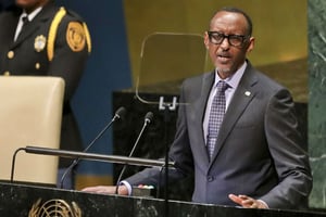 Paul Kagame à la tribune des Nations unies, le 25 septembre 2018. © Bebeto Matthews/AP/SIPA