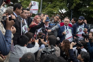 Le 8 octobre, à Istanbul, des manifestants dénoncent la disparition de Jamal Kashoggi. © Chris McGrath/Getty Images