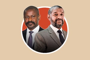 Moustapha Mamy Diaby, ministre guinéen des Postes, des Télécommunications et de l’Économie numérique, et Osama Abdalla, directeur général d’Intercel. © Montage JA