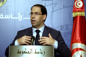 Le chef du gouvernement Youssef Chahed lors d’une conférence de presse, vendredi 2 novembre 2018 à Tunis. © Hassene Dridi/AP/SIPA