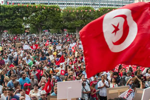 Une manifestation à Tunis pour l’égalité des droits, le lundi 13 août 2018. © Hassene Dridi/AP/SIPA