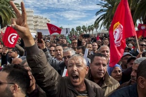 Selon la police, 8 000 manifestants ont battu le pavé rien qu’à Tunis, jeudi 22 novembre. © Hassene Dridi/AP/SIPA