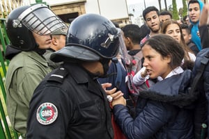 Le 12 novembre, à Rabat, lors d’une manifestation de lycéens. © fadel senna/AFP