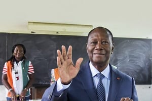 Alassane Ouattara, lors des élections locales, le 13 octobre. © SIA KAMBOU/AFP