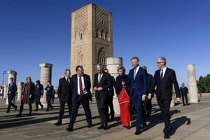 Didier Reynders, ministre fédéral des Affaires étrangères et européennes de la Belgique, à la tête d’une délégation de 469 chefs d’entreprise au Maroc en novembre 2018, en compagnie de la princesse Astrid © BELGA/AFP