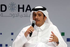 Le ministre qatari des Affaires étrangères cheikh Mohammed ben Abderrahmane Al-Thani le 15 décembre 2018 à Doha. © KARIM JAAFAR / AFP