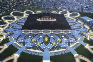 Vue de synthèse du futur Al Bayt Stadium pour la Coupe du monde 2022, au Qatar. © AP/SIPA