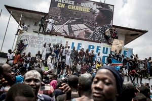 Devant le siège de l’UDPS à  Kinshasa, le 10 janvier. © John WESSELS /AFP