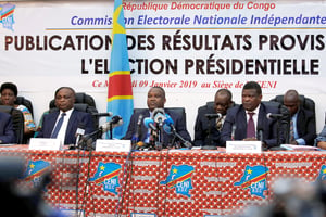 La Ceni lors de l’annonce des résultats, à Kinshasa. © Jackson Njehia/REUTERS