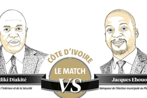 Sidiki Diakité, ministre de l’Intérieur et de la Sécurité, et Jacques Ehouo, vainqueur de l’élection municipale au Plateau. © JA