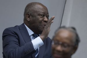 Laurent Gbagbo, à la CPI, après l’annonce de son acquittement, le 15 janvier 2019. © Peter Dejong/AP/SIPA