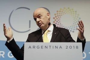 Gianni Infantino, le président de la Fifa, lors du Sommet du G20 en Argentine, le 1er décembre 2018. © Natacha Pisarenko/AP/SIPA