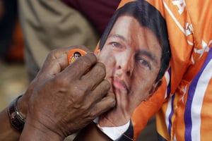 Des partisans d’Andry Rajoelina, lors de la campagne pour l’élection présidentielle. © Themba Hadebe/AP/SIPA