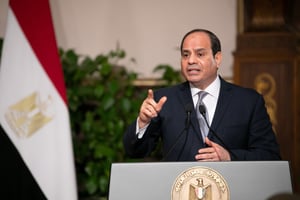 Abdel Fattah Al-Sissi lors de la conférence de presse avec Emmanuel Macron, lundi 28 janvier au Caire. © ROMUALD MEIGNEUX/SIPA