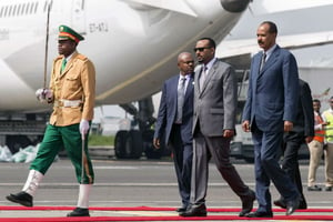 Abiy Ahmed et Issayas Afeworki, le 14 juillet à Addis Abeba. © Mulugeta Ayene/AP/SIPA