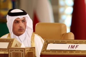 Le ministre qatari des Finances, Ali Sharif Al Emadi, au Conseil de coopération du Golfe à Doha, le 8 novembre 2015. © Osama Faisal/AP/SIPA