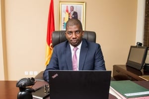 Abdoulaye Magassouba, ministre guinéen des Mines, le 23 janvier 2017. © Youri Lenquette pour JA