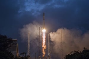 Décollage de la fusée Soyouz, portant les six premier satellites de OneWeb, le 27 févier en Guyane © 2019 ESA-Cnes-Arianespace