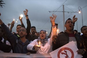 Des enseignants marocains manifestent à Rabat le 24 mars 2019 contre leur statut de contractuels de l’enseignement. © FADEL SENNA/AFP