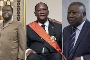 Henri Konan Bédié (à g.), Alassane Dramane Ouattara, Laurent Gbagbo. © Montage JA/REUTERS/AP SIPA/ Sylvain Cherkaoui pour JA