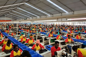 L’un des sites de production de chaussures du chinois Huajian, à Lebu, en Ethiopie en 2017. © Elias Meseret/AP/SIPA