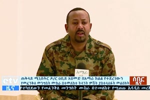 Sur la télévision nationale, le Premier ministre éthiopien Abiy Ahmed annonce un coup d’État manqué, le dimanche 23 juin 2019. © AP/SIPA