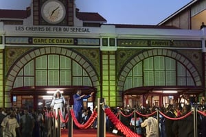 La gare centrale de la capitale sénégalaise, ici lors de l’inauguration du TER en présence de Macky Sall, le 14 janvier. © SEYLLOU / AFP