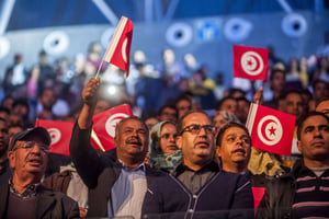 Des supporters de Tahya Tounes lors de la cérémonie de lancement du parti, le 1er mai 2019. © Hassene Dridi/AP/Sipa