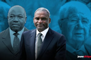 Parmi les protagonistes, le président Ali Bongo Ondimba (à g.), Magloire Ngambia, en détention depuis janvier 2017, et la société de Guido Santullo, aujourd’hui décédé. © Montage JA
